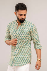 Green Serenity Botanical Print Cotton Shirt - Hukum Jaipur