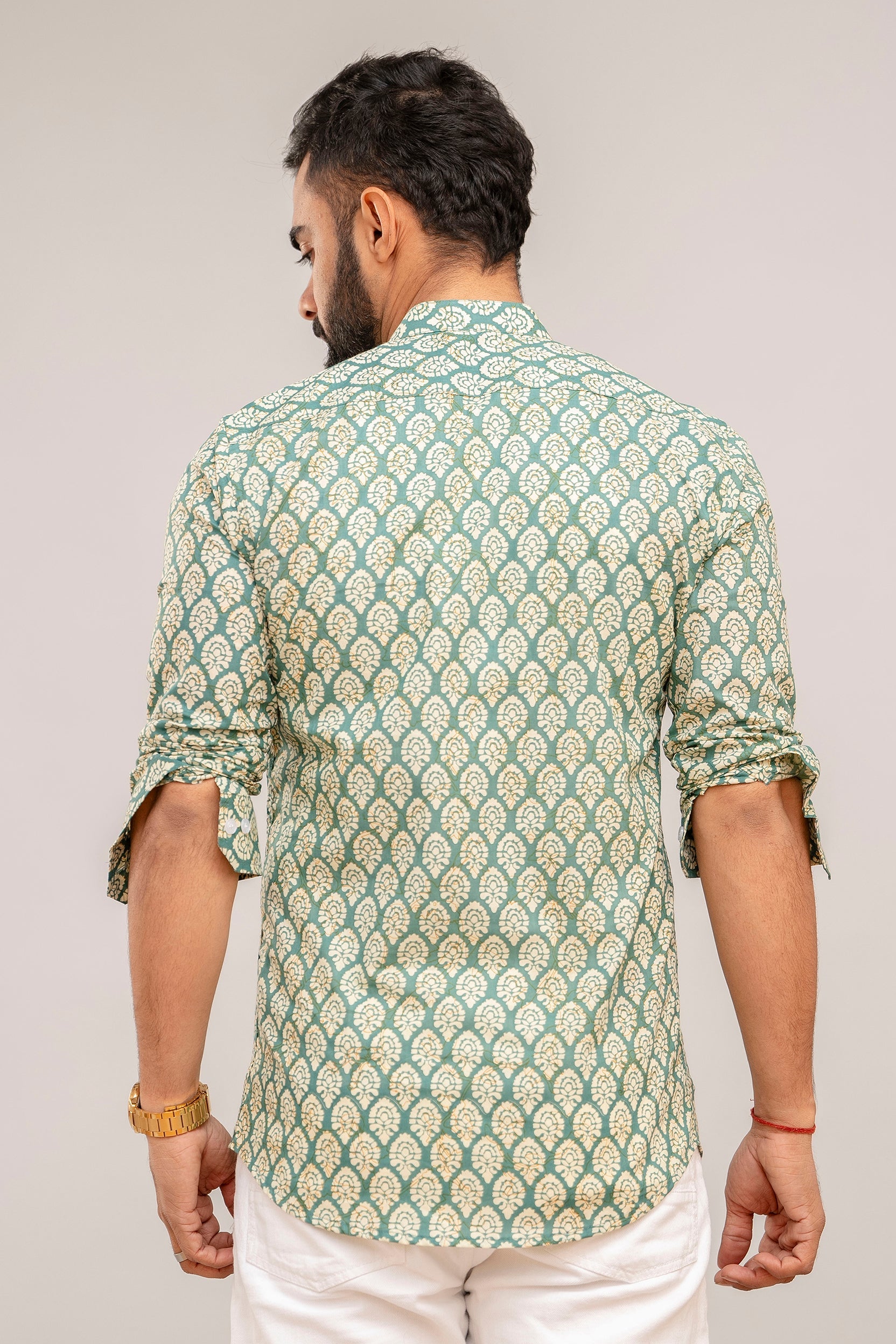 Green Serenity Botanical Print Cotton Shirt - Hukum Jaipur