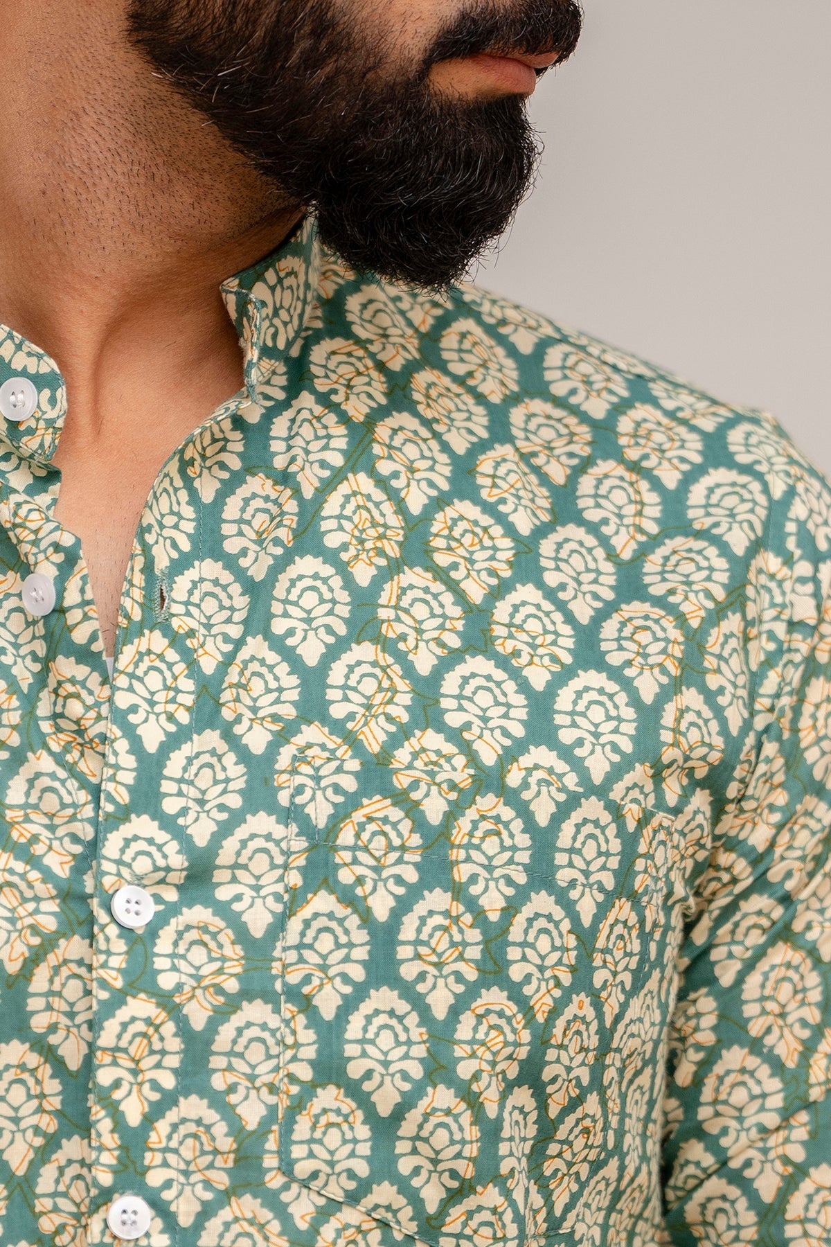 Green Serenity Botanical Print Cotton Shirt - Hukum Jaipur