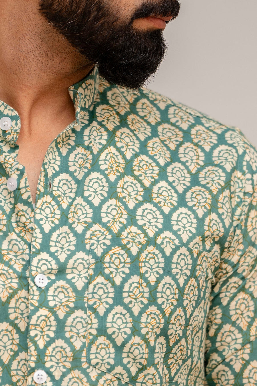 Green Serenity Botanical Print Cotton Shirt — image 6