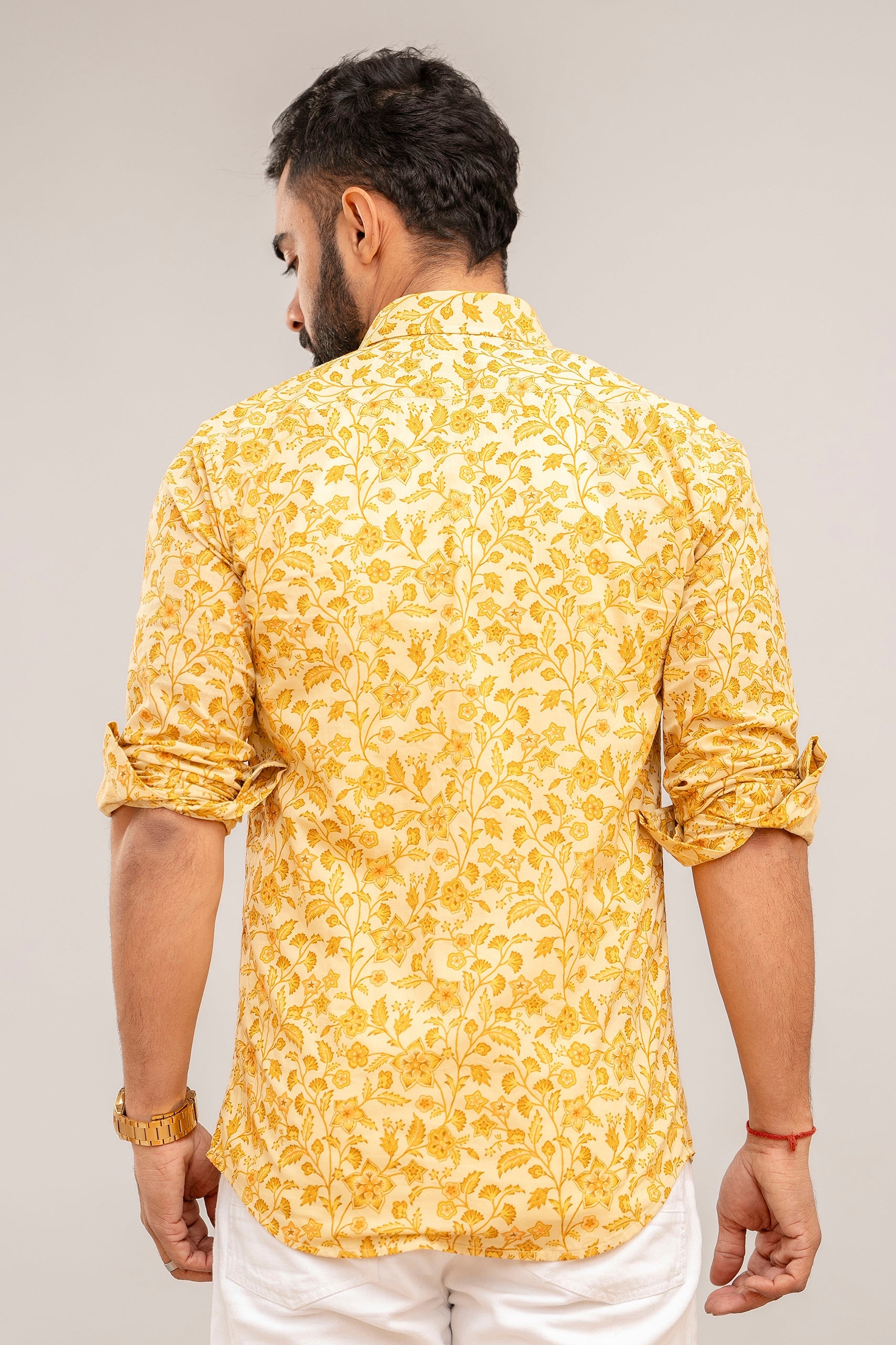 Sunshine Yellow Floral Cotton Shirt - Hukum Jaipur