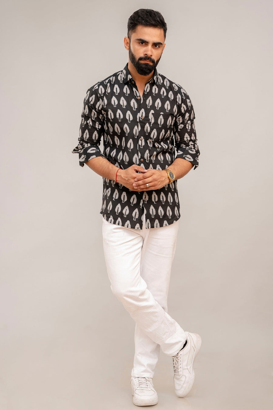 Classic Black Botanical Cotton Shirt for Men — image 2