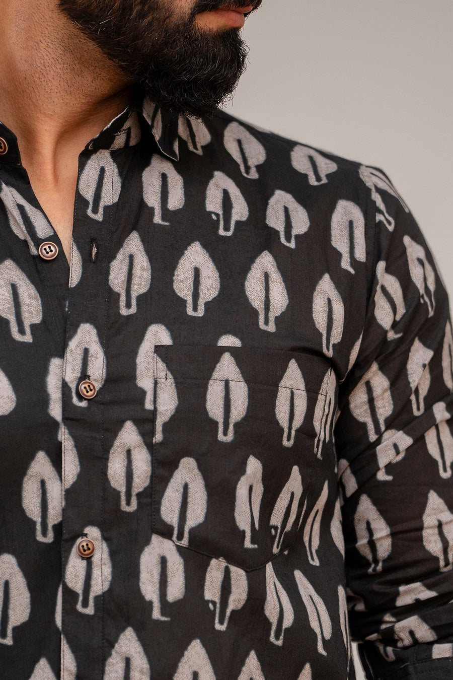 Classic Black Botanical Cotton Shirt for Men — image 6